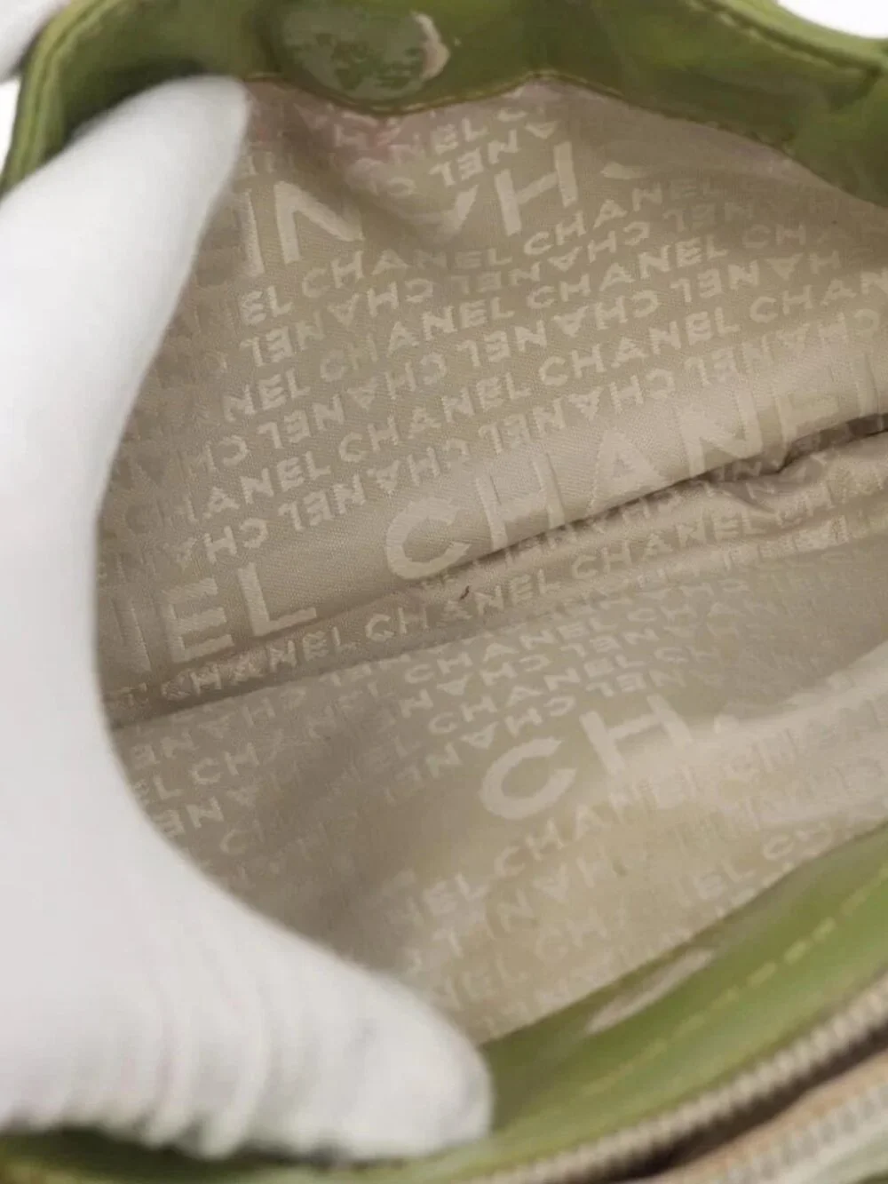 CHANEL Hand Bag Cotton Beige CC Auth 102761